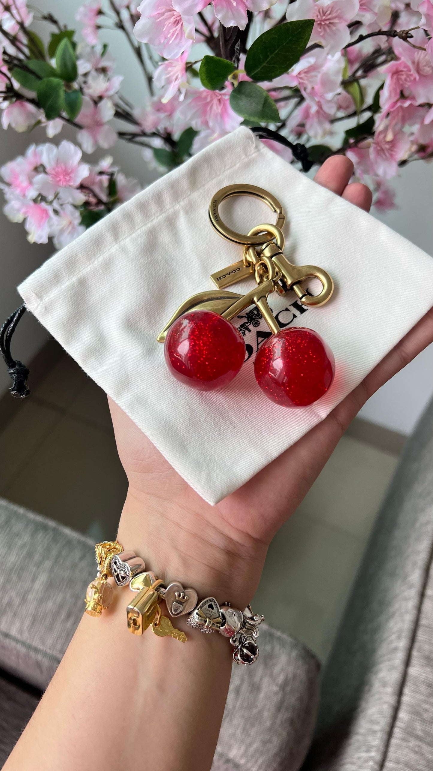 Cherry Charm Cerezas Llavero para bolsa