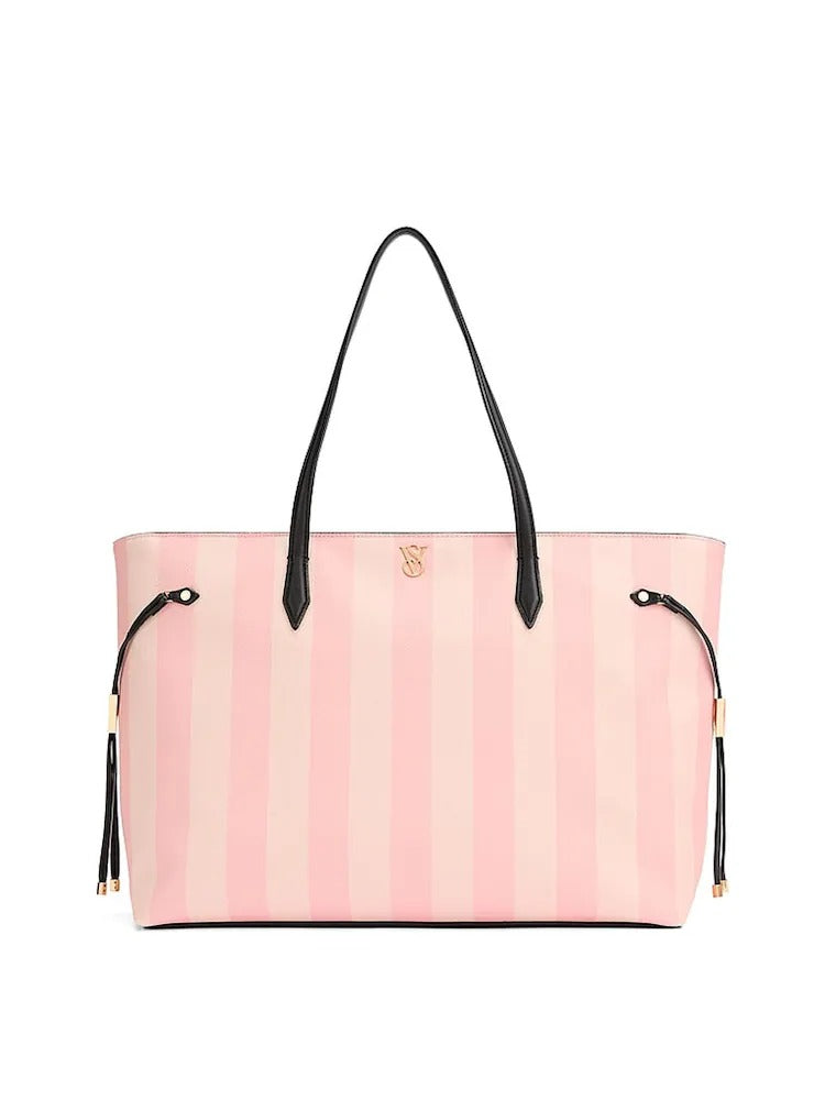 Tote Bag Rosa con rayas blancas