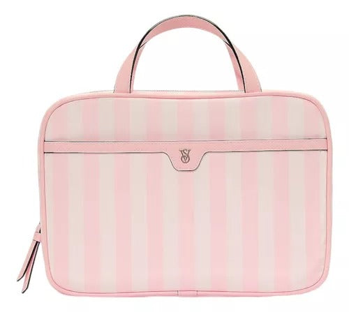 Cosmetiquera Rosa con rayas blancos
