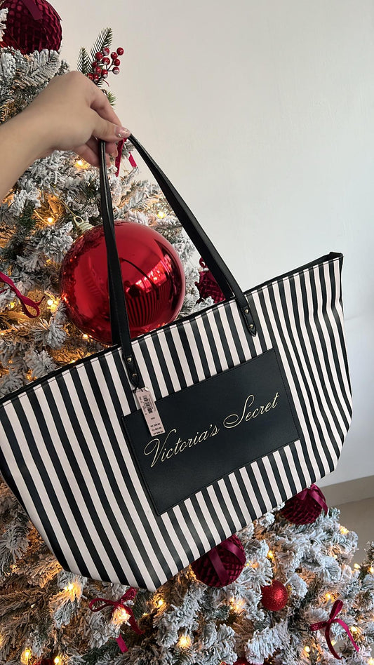 Tote Bag Baby Pink con Rallas Negras