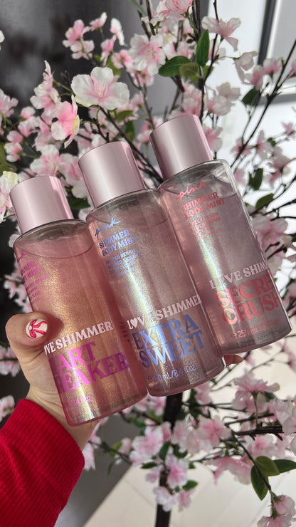 Pink Body Mist victorias secret con shimmer, loción corporal con destellos de brillos ✨