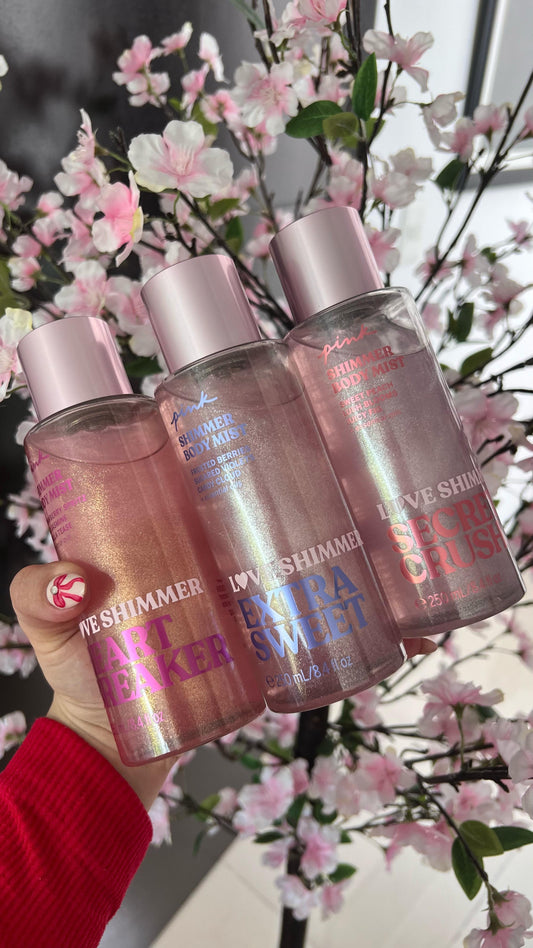 Pink Body Mist victorias secret con shimmer, loción corporal con destellos de brillos ✨